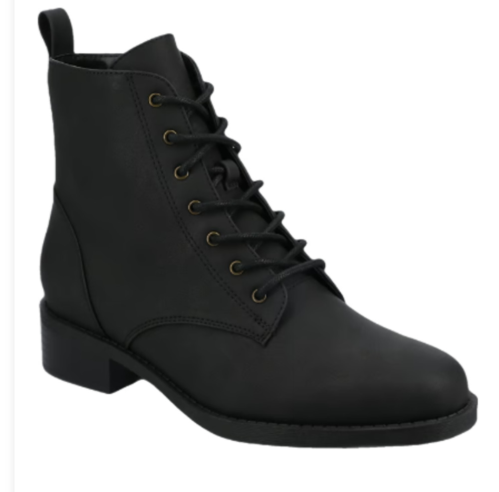 Journee Collection Boots Womens Size 11W Black Kodah-WD Combat Lace Up Ankle Zip